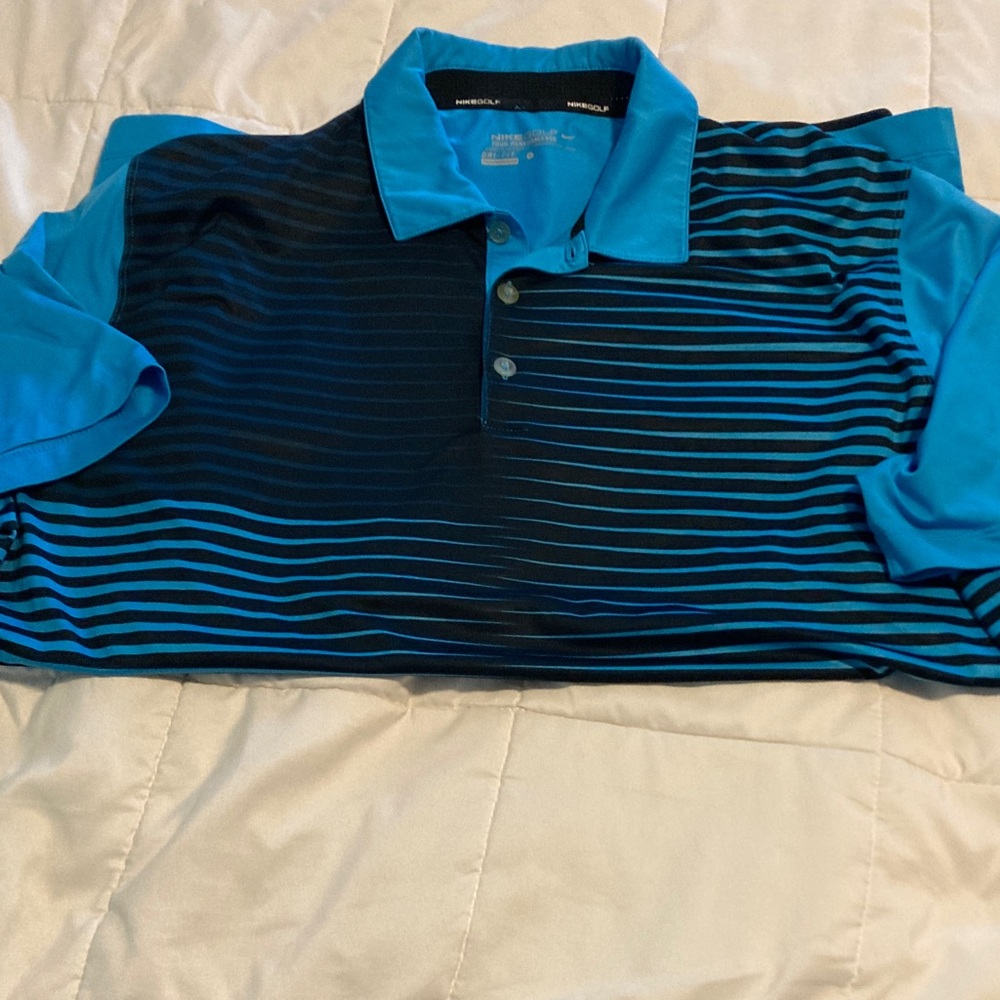 Nike Golf Black and Blue Striped Polo Shirt